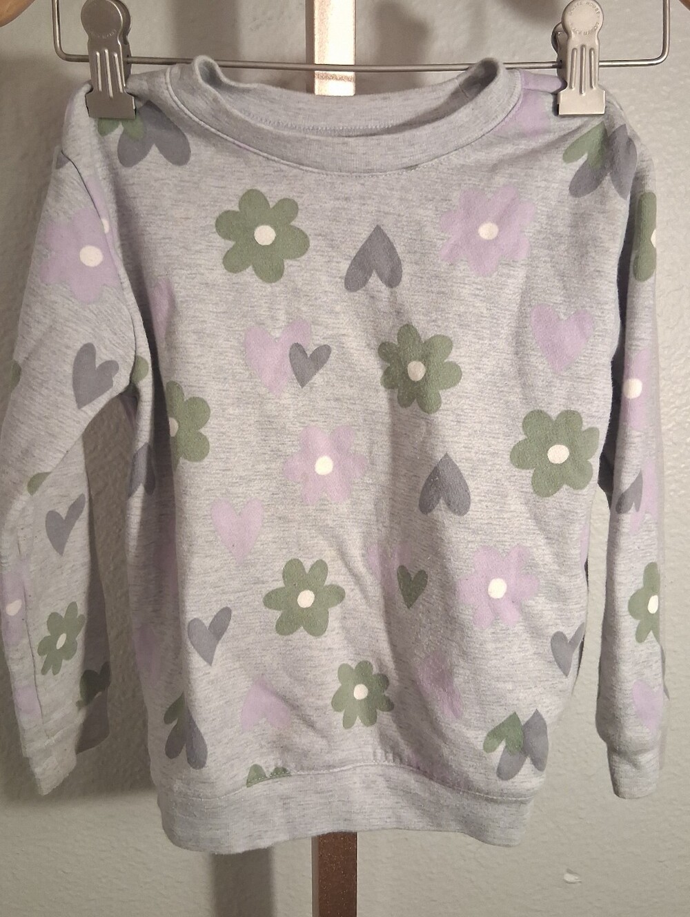 Girls 4T Flower Heart Sweatshirt Gray
